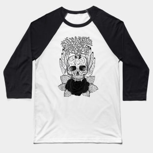 Vampire Skull Biting Black Rose - Alt Clothing Aesthetic Goth Baseball T-Shirt